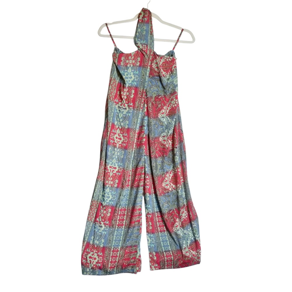 Earthbound Trading Co Womens Paisley Halter Jumpsuit Pink Blue Boho Wide Leg M